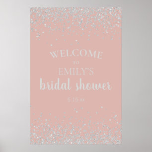Elegante Dusty Rose Silber Konfetti Brautparty Poster