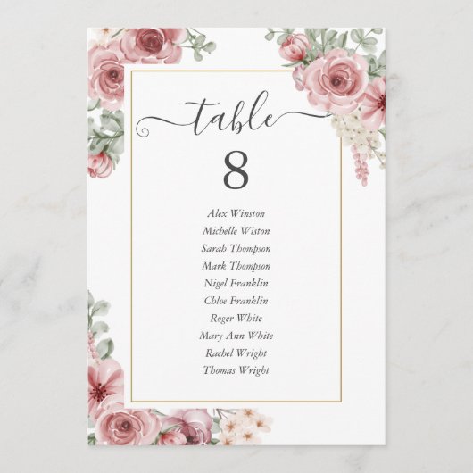 Elegante Dusty Rose Tischnummer (Vorderseite)