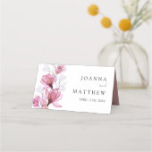 Elegante Dusty Rose Transparente Blumenhochzeit Platzkarte (Rückseite)