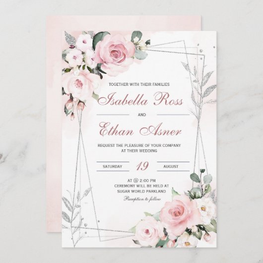 Elegante Dusty Rose und Einladungen für graue Hoch (Vorne/Hinten)