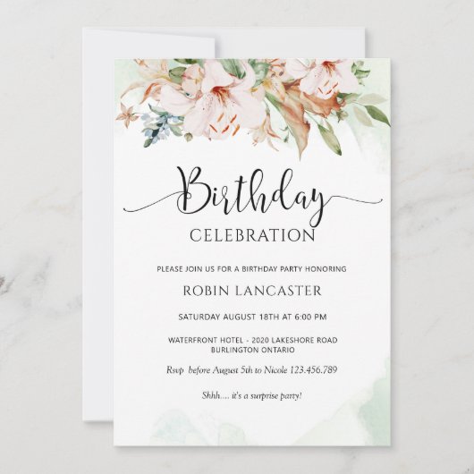 Elegante Dusty Rose und Grüner Blumengeburt Einladung (Vorderseite)