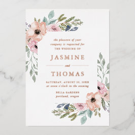 Elegante Dusty Rose und Peach Floral Wedding Folieneinladung