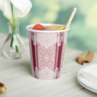 Elegante Dusty Rose- und weiße Spitzen-Hochzeit Pappbecher