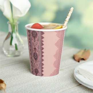 Elegante Dusty Rose Vintage-Spitzenrand-Hochzeit Pappbecher