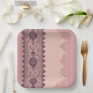 Elegante Dusty Rose Vintage-Spitzenrand-Hochzeit Pappteller