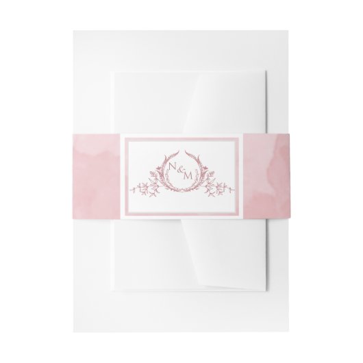 Elegante Dusty Rose Wasserfarbe, Monogramm Hochzei Einladungsbanderole (Vorderseite Beispiel)