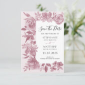 Elegante Dusty Rose Wasserfarbene Hochzeit der Blu Save The Date (Stehend Vorderseite)