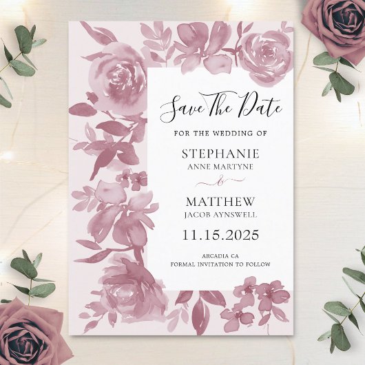 Elegante Dusty Rose Wasserfarbene Hochzeit der Blu Save The Date