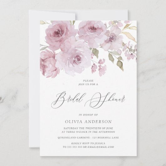 Elegante Dusty Rose Wasserfarbenes Brautparty Einladung (Vorderseite)