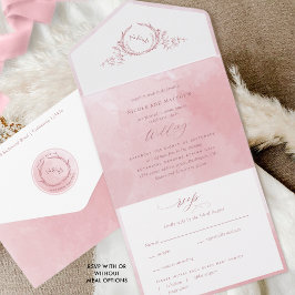 Elegante Dusty Rose Wasserfarbenmonogramm Hochzeit All In One Einladung