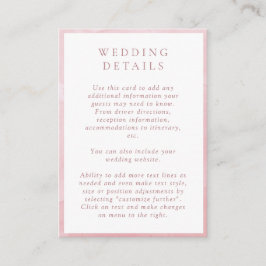 Elegante Dusty Rose Watercolor Hochzeitsdetails Begleitkarte