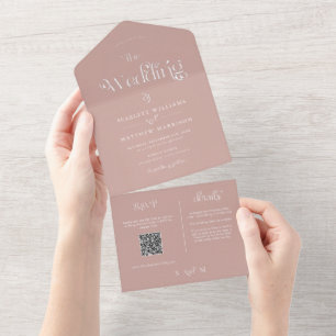 Elegante Dusty Rose Whimsical Wedding All In One Einladung