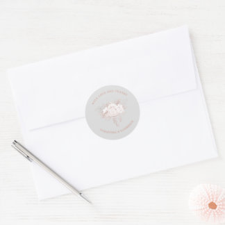 Elegante Dusty Rose White Floral Gray Wedding Runder Aufkleber