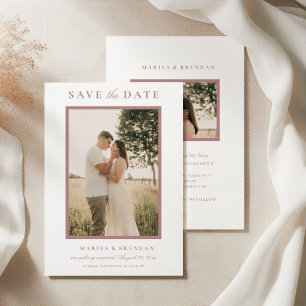 Elegante Dusty Rose Zwei-Seiten-Foto-Hochzeit Save The Date