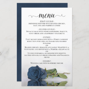 Elegante Dusty Steel Blue Rose Budget Wedding Menu