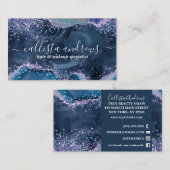 Elegante Earth Blue Agate Glitzer Marmorfarben Visitenkarte (Vorne/Hinten)