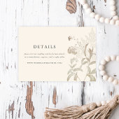 Elegante Earthy Floral Cream Wedding Details Begleitkarte