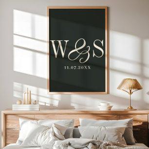 Elegante Ebenholz-Paar-Initialen-Hochzeit Poster