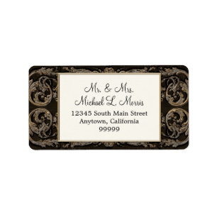 Elegante Ebony Black Baroque Hochzeit Rücksendeadr Adressaufkleber