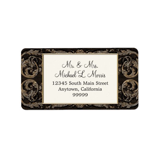 Elegante Ebony Black Baroque Hochzeit Rücksendeadr Adressaufkleber (Vorne)