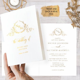 Elegante echte Goldfolie-Monogramm, gefaltete Hoch Folienkarte