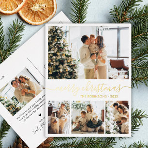 Elegante echte Goldfolie Schrift 4 Foto Collage  Folien Feiertagspostkarte