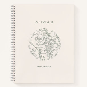 Elegante Ecru Sage Grüne Blume Kräuter Spirale Notizblock