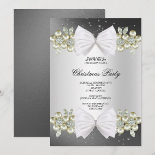 Elegante Edelsteine und schwarze Schleifen Weihnac Einladung