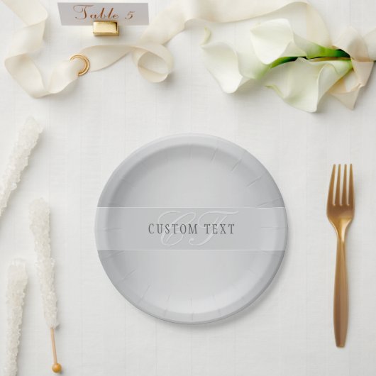 Elegante editierbare Monogramm-Schrift | Grau Pappteller (Hochzeit)