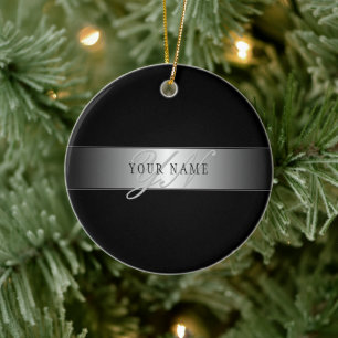 Elegante editierbare Monogramm-Schrift Schwarz Keramik Ornament