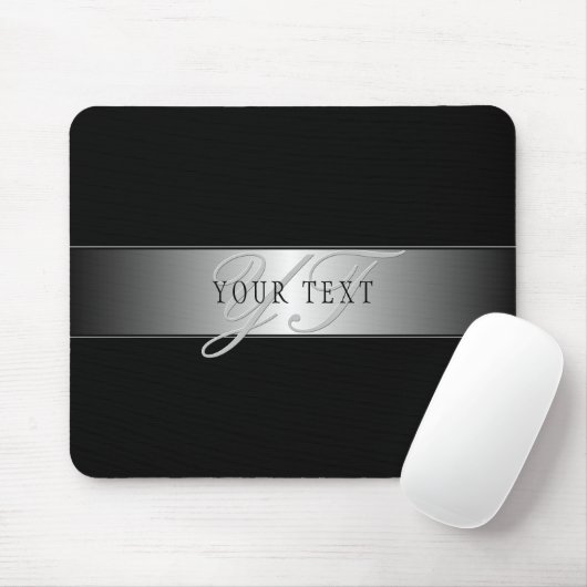 Elegante editierbare Monogramm-Schrift | Schwarz Mousepad (Mit Mouse)