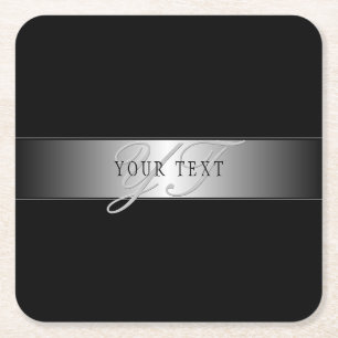 Elegante editierbare Monogramm-Schrift   Schwarz Rechteckiger Pappuntersetzer
