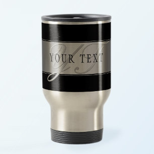Elegante editierbare Monogramm-Schrift Schwarz Reisebecher