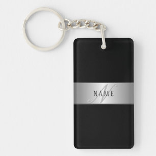 Elegante editierbare Monogramm-Schrift Schwarz Schlüsselanhänger
