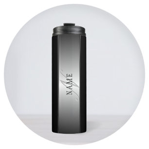 Elegante editierbare Monogramm-Schrift Schwarz Thermosbecher
