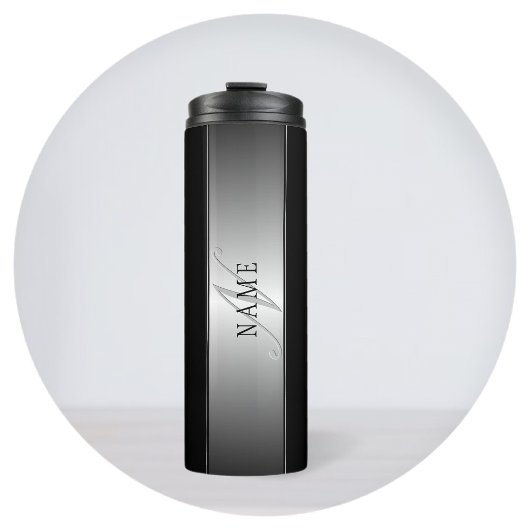Elegante editierbare Monogramm-Schrift | Schwarz Thermosbecher