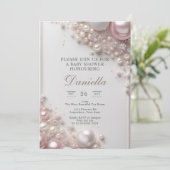 Elegante, editierbare rosa und weiße Perlen mit Di Einladung (Stehend Vorderseite)