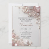 Elegante editierbare rosa und weiße Perlen mit Dia Einladung (Vorderseite)
