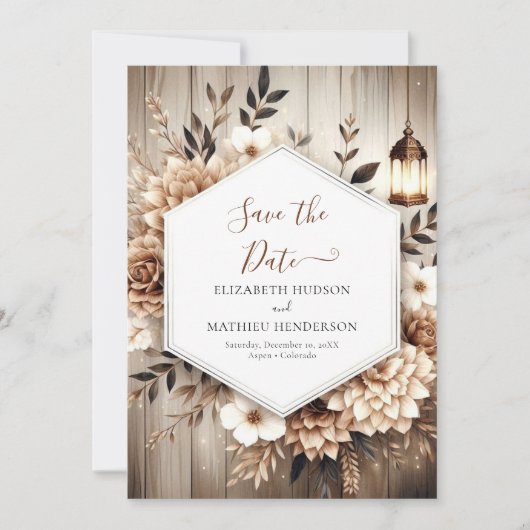 Elegante editierbare rustikale Hochzeit Save The Date (Vorderseite)