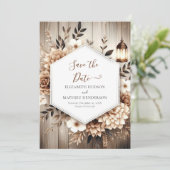 Elegante editierbare rustikale Hochzeit Save The Date (Stehend Vorderseite)