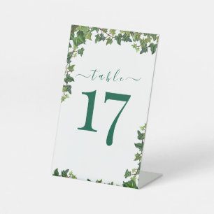 Elegante Efeu-Grün Botanische Hochzeit Tischnummer Sockelschild