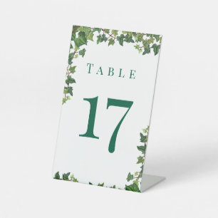 Elegante Efeu-Grün Botanische Hochzeit Tischnummer Sockelschild