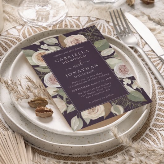 Elegante Eggplant Lila Wasserfarben Hochzeit der B Einladung