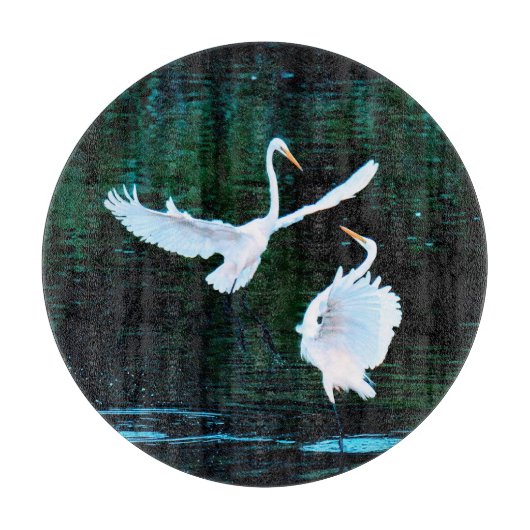 Elegante Egrets im Tanz Schneidebrett (Vorderseite)