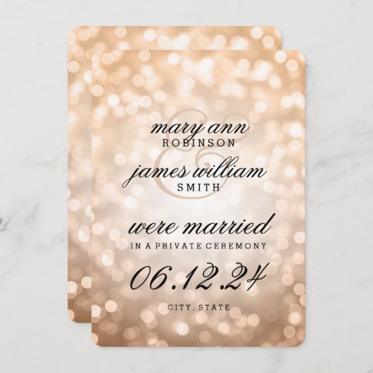 Elegante Ehe / Elopement Copper Bokeh Lights Ankündigung (Vorne/Hinten)