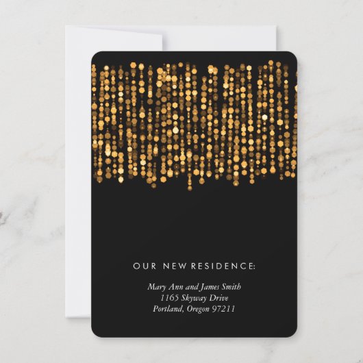 Elegante Ehe / Elopement Moderne goldene Lichter Ankündigung (Rückseite)