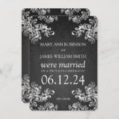 Elegante Ehe Lopement Vintage Wirbel 2 Schwarz Ankündigung (Vorne/Hinten)