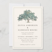 Elegante Eichenbaum-Grün-QR-Code-Südliche-Hochzeit Einladung (Vorderseite)