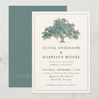 Elegante Eichenbaum-Grün-QR-Code-Südliche-Hochzeit