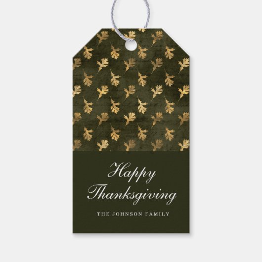 Elegante Eichenblätter Grüne Thanksgiving Geschenkanhänger (Vorderseite)